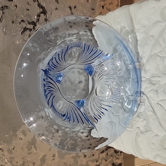 Vintage Paden City "Maya" depression glass blue 3 footed bowl - Picture 4 of 6
